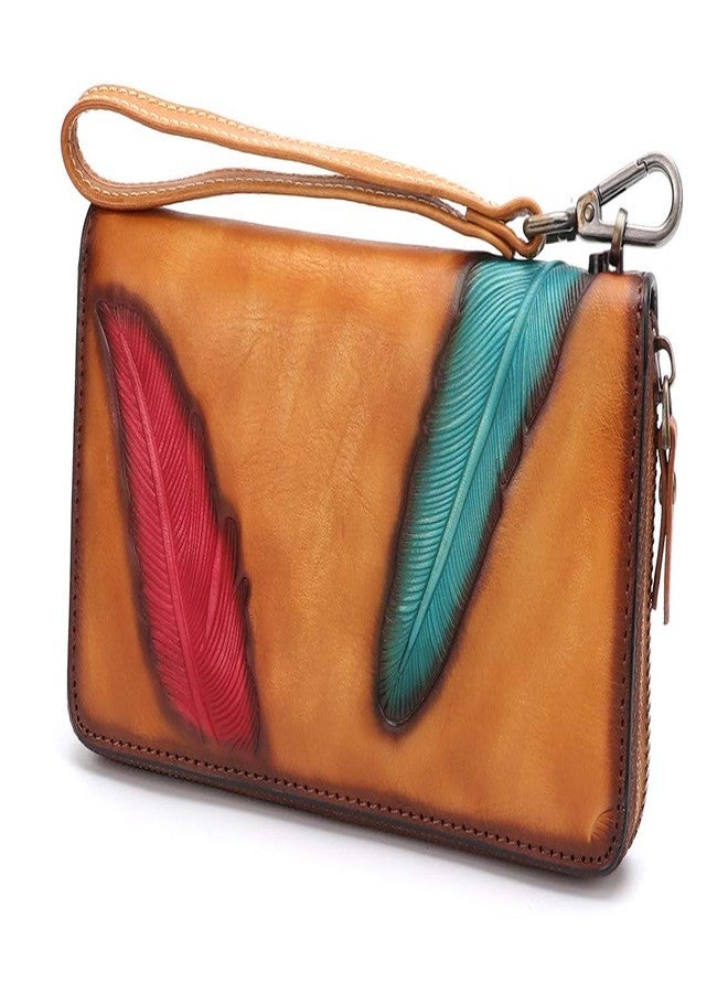 IVTG Women's Wallet Genuine Leather Zip Around Wristlet Long Purse Vintage Embossing Cowhide Capacity Handmade Clutch(Brown) - Image 1