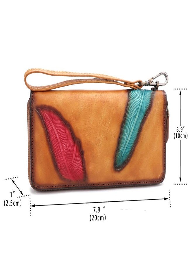 IVTG Women's Wallet Genuine Leather Zip Around Wristlet Long Purse Vintage Embossing Cowhide Capacity Handmade Clutch(Brown) - Image 3