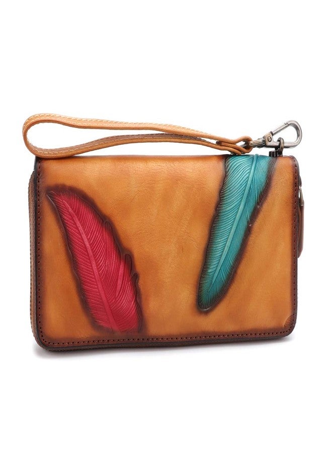 IVTG Women's Wallet Genuine Leather Zip Around Wristlet Long Purse Vintage Embossing Cowhide Capacity Handmade Clutch(Brown) - Image 2