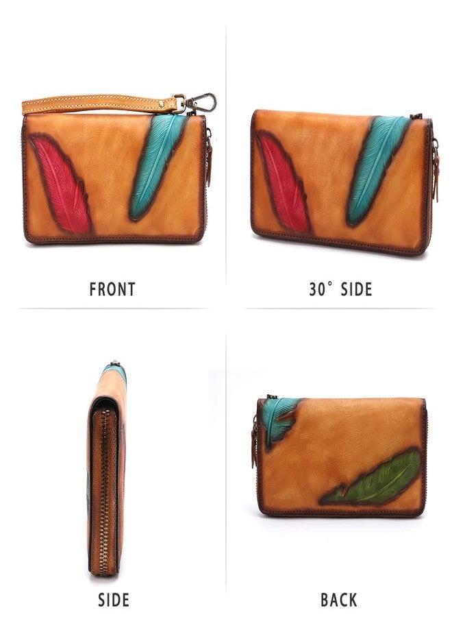 IVTG Women's Wallet Genuine Leather Zip Around Wristlet Long Purse Vintage Embossing Cowhide Capacity Handmade Clutch(Brown) - Image 4