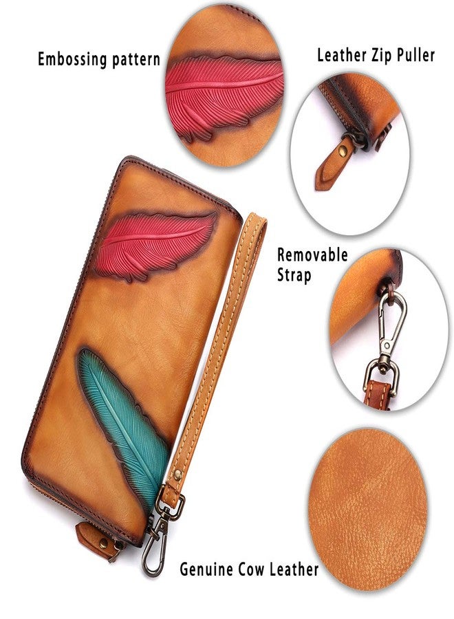 IVTG Women's Wallet Genuine Leather Zip Around Wristlet Long Purse Vintage Embossing Cowhide Capacity Handmade Clutch(Brown) - Image 5