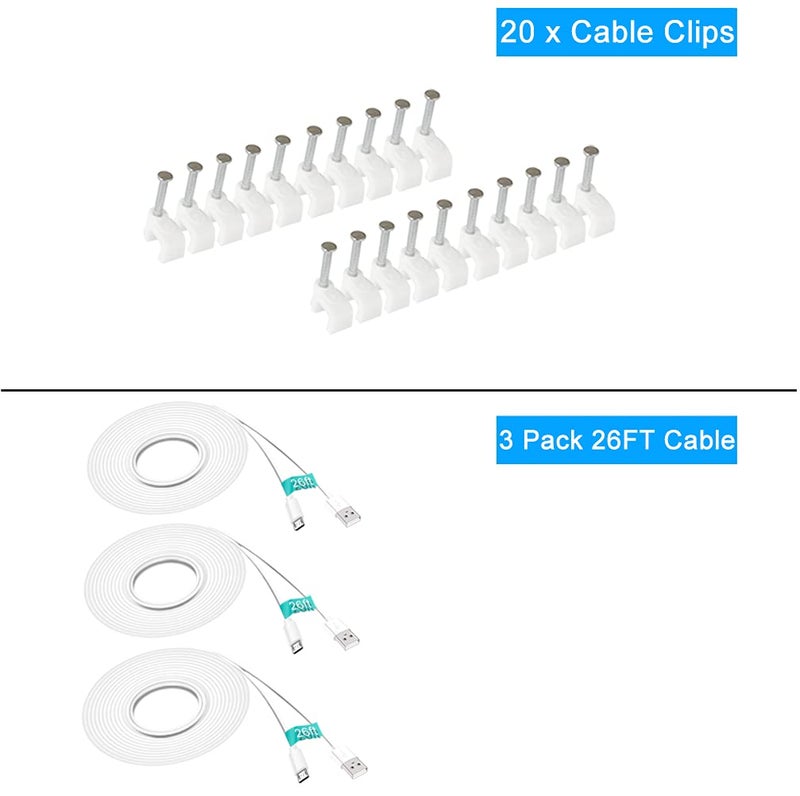 SIOCEN 3 Pack 26FT Micro USB Cable Power Extension Cord for Wyze Cam,WyzeCam Pan,YI Cam,YI Dome Home Camera,Kasa Cam,Oculus Go,Furbo Dog,Nest Cam,Blink,Long Charging Wire for Security Cameras - Image 2