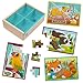 B. Toys مجموعة ألغاز خشبية من B toys 4 ألغاز حيوانات قطة كلب طائر هامستر 12 قطعة ألغاز للأطفال 3 سنوات مجموعة ألغاز الحيوانات الأليفة - Image 2
