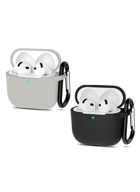 2 Pack Silicone Case Compatible with AirPods 4, Protective Silicone Skin Accessories with Keychain for Apple AirPods 4th Generation Case, Front LED Visible (Black,Gray)