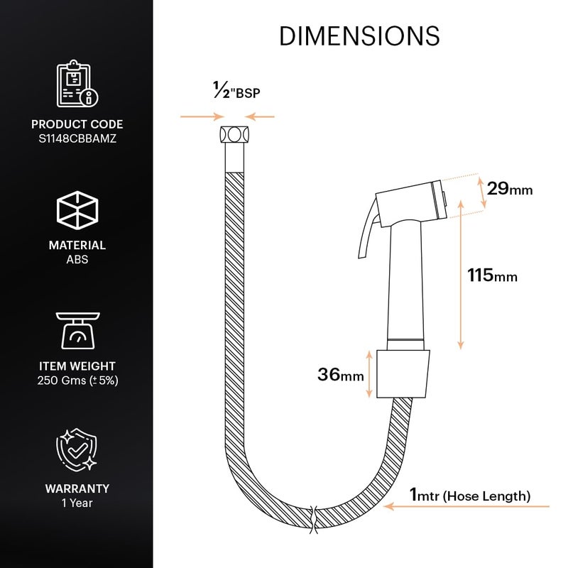 Johnson Bathrooms Spring Health Faucet ABS Premium Jet Spray for Toilet AntiCorrosion Hand Faucet with 1 mtr CP Hose Wall Hook 1 yr Warranty S1148CBBAMZ Chrome Colour - Image 2