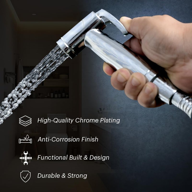 Johnson Bathrooms Spring Health Faucet ABS Premium Jet Spray for Toilet AntiCorrosion Hand Faucet with 1 mtr CP Hose Wall Hook 1 yr Warranty S1148CBBAMZ Chrome Colour - Image 4