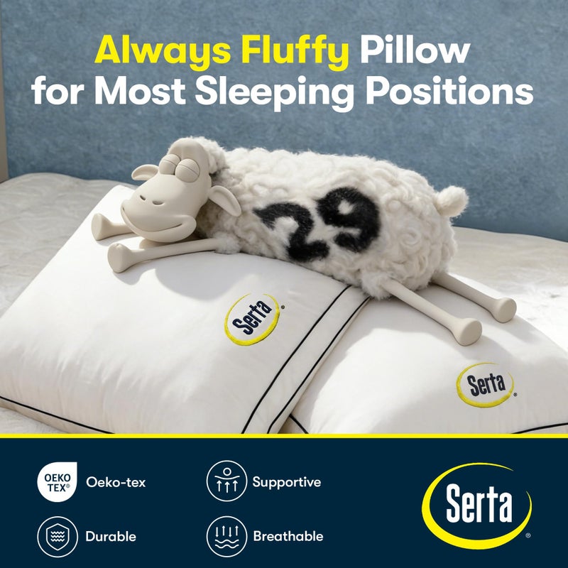 Serta Hotel Collection Bed Pillows King Size Set of 2, 400 Thread Count 100% Cotton Cover, Medium Support Gusseted Down Alternative Pillow for Back, Stomach or Side Sleepers, 18" x 34", White - Image 4