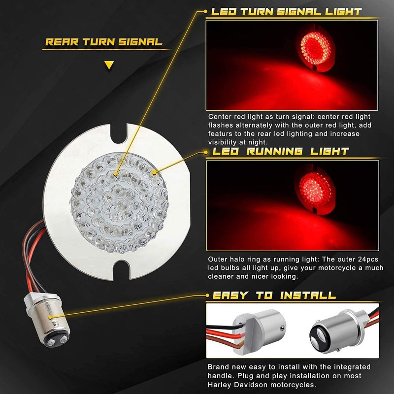 NTHREEAUTO إشارات انعطاف LED أمامية وخلفية NTHREEAUTO بحجم 3 1/4 بوصة بتصميم مسطح 1157 ضوء فرامل وتشغيل لدراجات هارلي تورينغ - Image 4