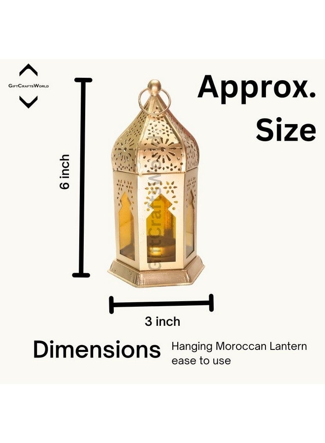 GiftCraftsWorld Elegant Moroccan Lanterns with Lantern Light Lamp and Hanging Lantern Candle Holders for Home Decor Diwali Eid Christmas Festival Gifts (Yellow, Set of 4) - Image 3