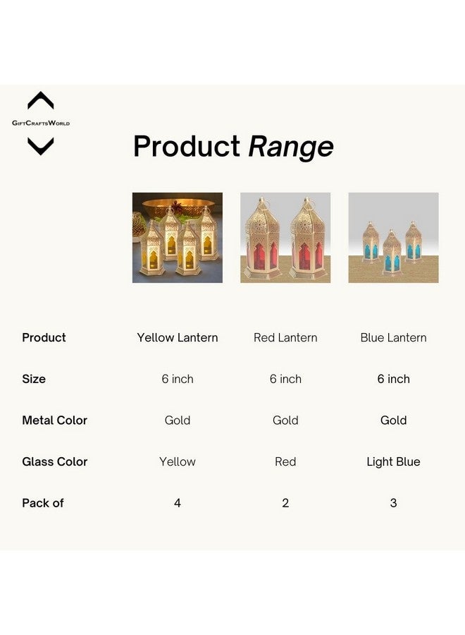 GiftCraftsWorld Elegant Moroccan Lanterns with Lantern Light Lamp and Hanging Lantern Candle Holders for Home Decor Diwali Eid Christmas Festival Gifts (Yellow, Set of 4) - Image 5