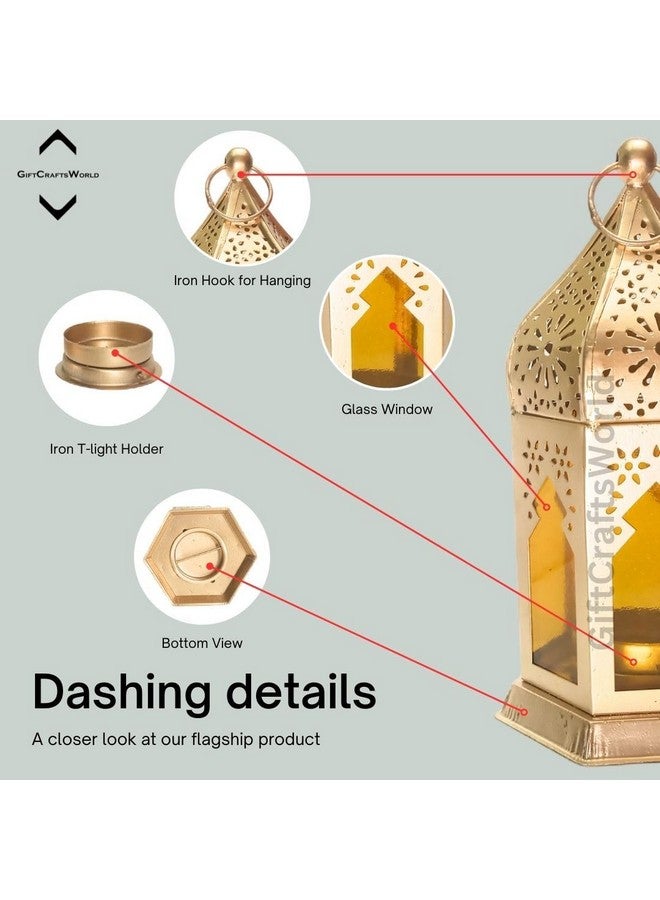 GiftCraftsWorld Elegant Moroccan Lanterns with Lantern Light Lamp and Hanging Lantern Candle Holders for Home Decor Diwali Eid Christmas Festival Gifts (Yellow, Set of 4) - Image 2