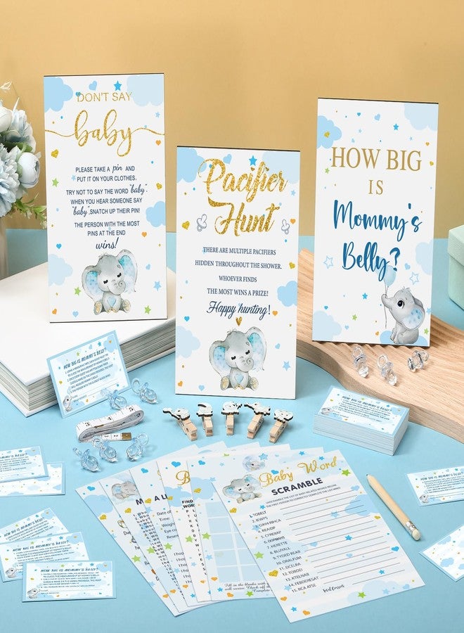 Sherr 476 Pcs Elephant Themed Baby Shower Games 6 Sets Activities Card Pacifier Hunt Game 50 Pacifier How Big Is Mommy's Belly Sign 50 Guessing Card 2 Measuring Tape Don't Say Baby Sign 50 Clothespin - Image 2