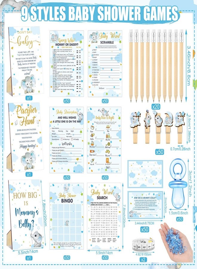 Sherr 476 Pcs Elephant Themed Baby Shower Games 6 Sets Activities Card Pacifier Hunt Game 50 Pacifier How Big Is Mommy's Belly Sign 50 Guessing Card 2 Measuring Tape Don't Say Baby Sign 50 Clothespin - Image 3