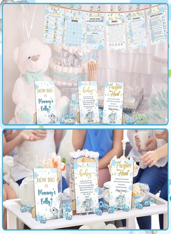 Sherr 476 Pcs Elephant Themed Baby Shower Games 6 Sets Activities Card Pacifier Hunt Game 50 Pacifier How Big Is Mommy's Belly Sign 50 Guessing Card 2 Measuring Tape Don't Say Baby Sign 50 Clothespin - Image 5
