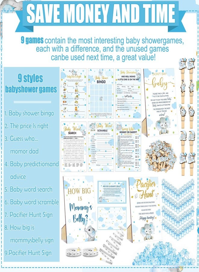 Sherr 476 Pcs Elephant Themed Baby Shower Games 6 Sets Activities Card Pacifier Hunt Game 50 Pacifier How Big Is Mommy's Belly Sign 50 Guessing Card 2 Measuring Tape Don't Say Baby Sign 50 Clothespin - Image 4