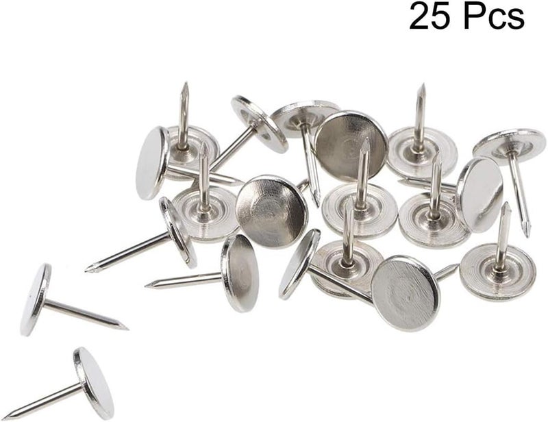 TOP-VIGOR 25pcs Silver Flat Head Upholstery Tacks, Heavy Duty Push Pins, 11 x 15mm Decorative Thumb Tacks for Wall, Cork Board, Furniture and Notice Board - Image 3