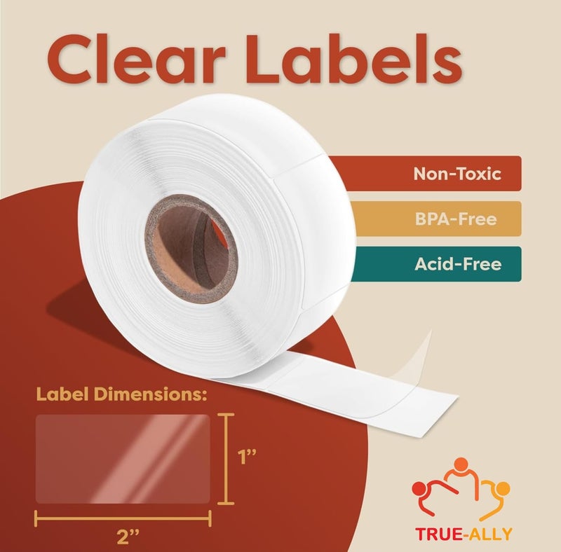 True-Ally 1" X 2" Crystal Clear Transparent Label Stickers 50x25mm - Protective Label Covers for Barcodes and Addresses, Sealing Envelopes Seal Labels (1 Roll, 500/Labels) (1 Roll - 500 Stickers) - Image 2