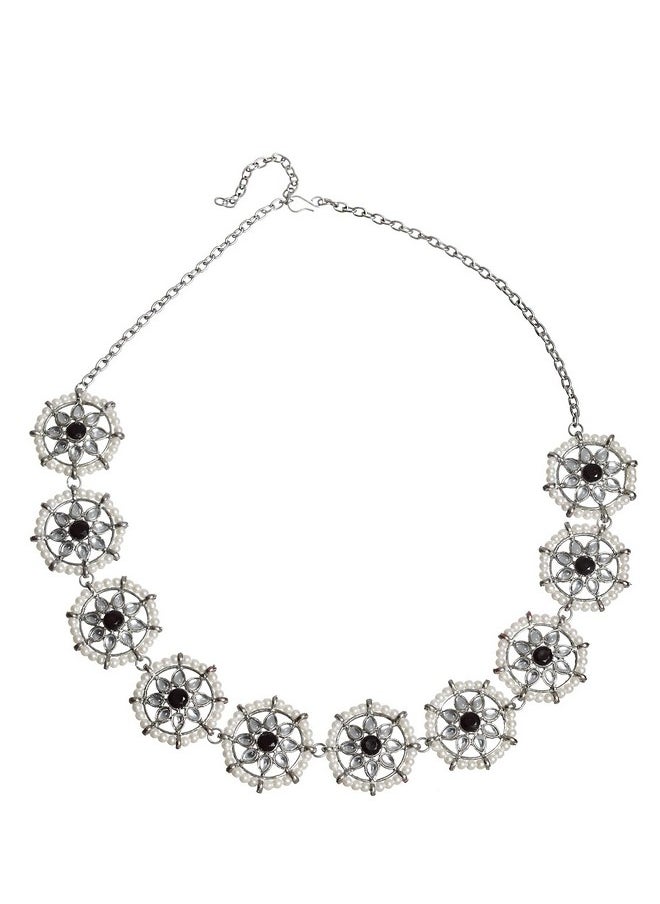 Karatcart - Karatcart Oxidised Sliver-Toned Black Kundan Studded Metal Hairband for Women - Image 1