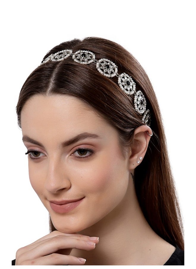 Karatcart - Karatcart Oxidised Sliver-Toned Black Kundan Studded Metal Hairband for Women - Image 1