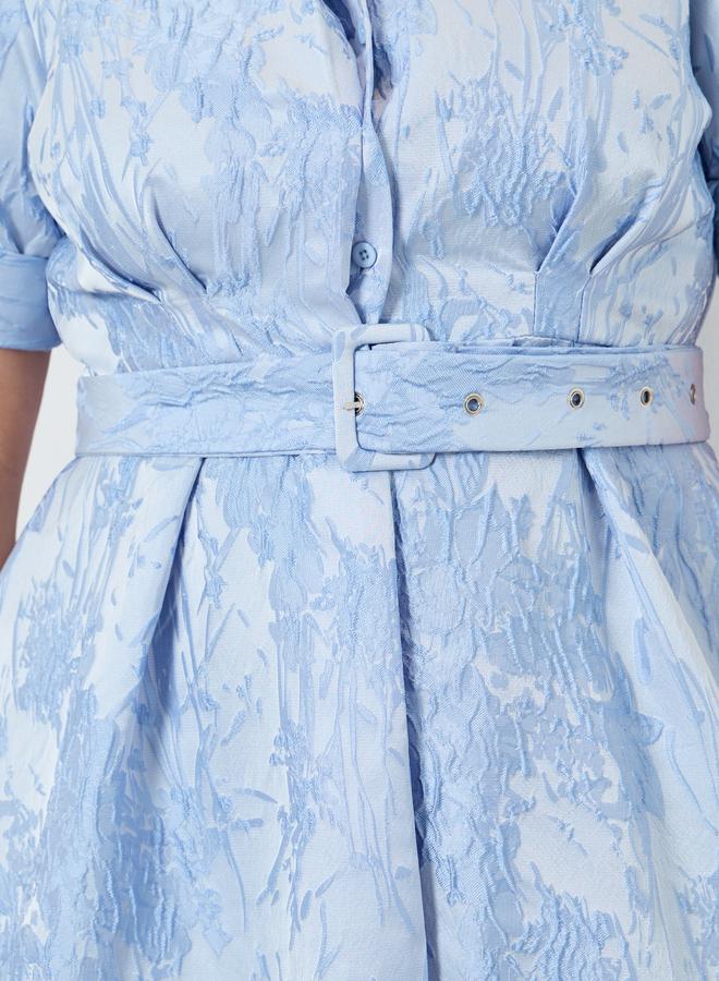 Styli Plus Size Blue Jacquard A-Line Maxi Dress - Image 4