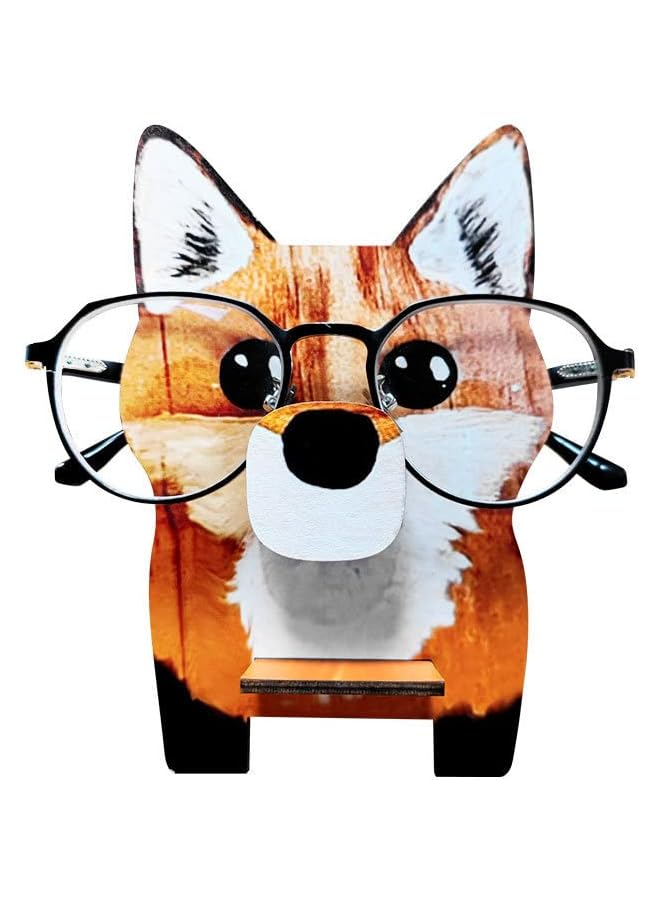 The Bros Creative Glasses Holder Stand, Cute Animal Handmade Wooden Carving Eyeglass Holder, Sunglasses Spectacle Display Rack for Home, Office, Desk, Nightstand (Fox) - Image 1