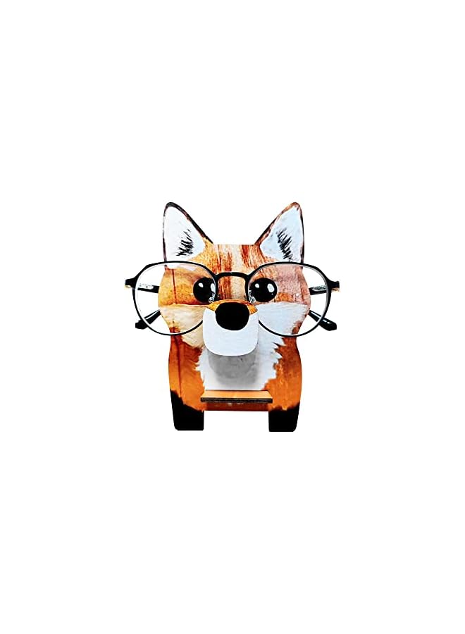 The Bros Creative Glasses Holder Stand, Cute Animal Handmade Wooden Carving Eyeglass Holder, Sunglasses Spectacle Display Rack for Home, Office, Desk, Nightstand (Fox) - Image 2