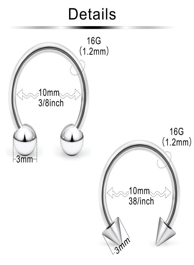 Ftovosyo 35Pcs 16G Surgical Steel Nose Septum Rings Piercing Jewelry Horseshoe Cartilage Helix Tragus Earring Hoop Eyebrow Lip Hoop Retainer for Women Men 8mm 5/16 Inch Silver Black - Image 2