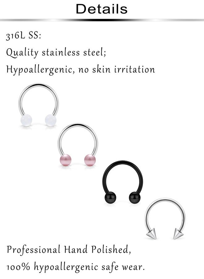 Ftovosyo 35Pcs 16G Surgical Steel Nose Septum Rings Piercing Jewelry Horseshoe Cartilage Helix Tragus Earring Hoop Eyebrow Lip Hoop Retainer for Women Men 8mm 5/16 Inch Silver Black - Image 3