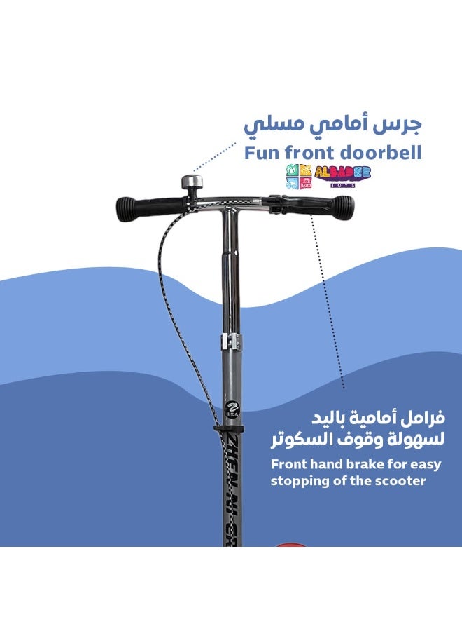 ALBADER Kids Scooter Pedal Scooter 3 Wheel Scooter with Front Brake LED Wheels Kids Scooter Large Size Kick Scooter for Kids Heavy Duty Scooter Supports 80KG Children Scooter with Lights Sounds Multi Color Scooter - Image 3
