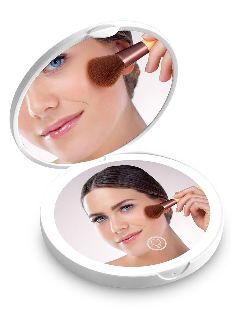 Led Travel Makeup Mirror, Rechargeable Magnification 1x/2x, with Light USB Rechargeable Small Pocket Mirror Dimmable Portable Makeup Mirror for Handbags Purses Pockets Gifts for Girls (White)  - Image 1