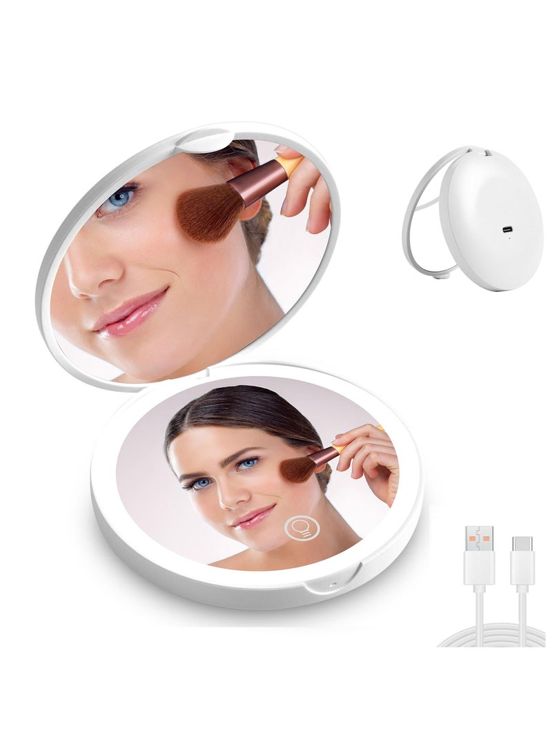 Led Travel Makeup Mirror, Rechargeable Magnification 1x/2x, with Light USB Rechargeable Small Pocket Mirror Dimmable Portable Makeup Mirror for Handbags Purses Pockets Gifts for Girls (White)  - Image 3