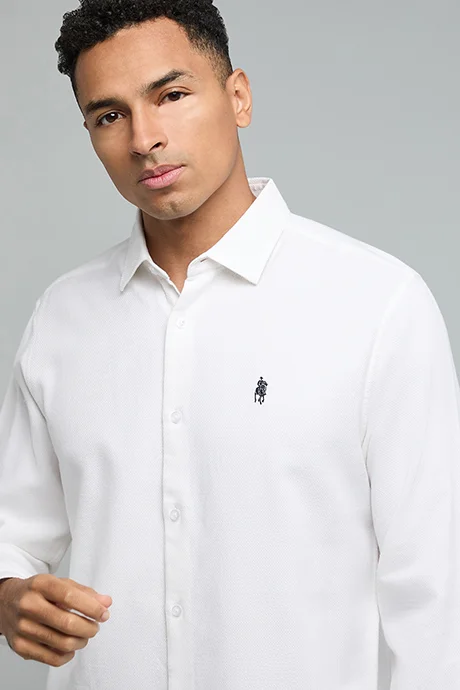 أر أند بي Solid Shirt with Classic Collar and Long Sleeves