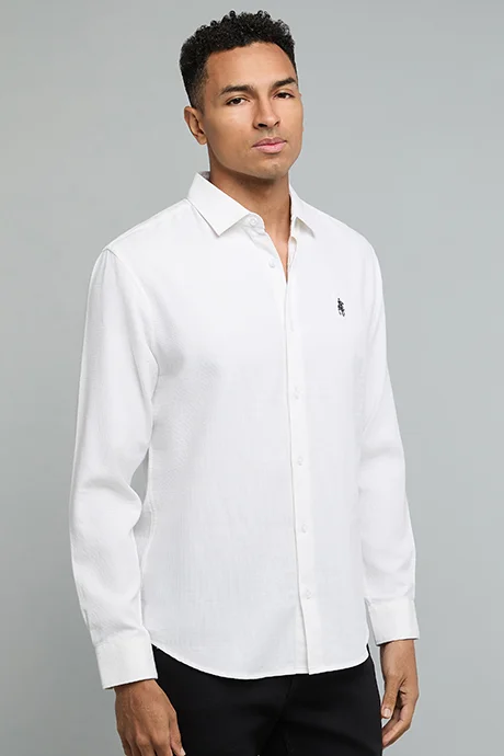 أر أند بي Solid Shirt with Classic Collar and Long Sleeves