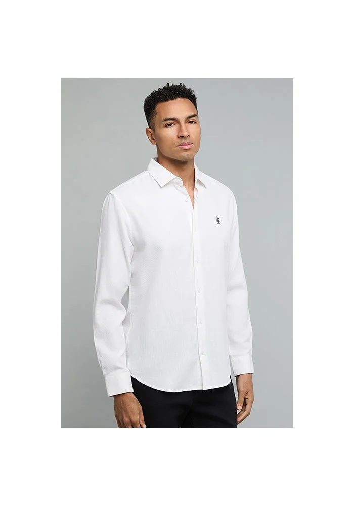 أر أند بي Solid Shirt with Classic Collar and Long Sleeves