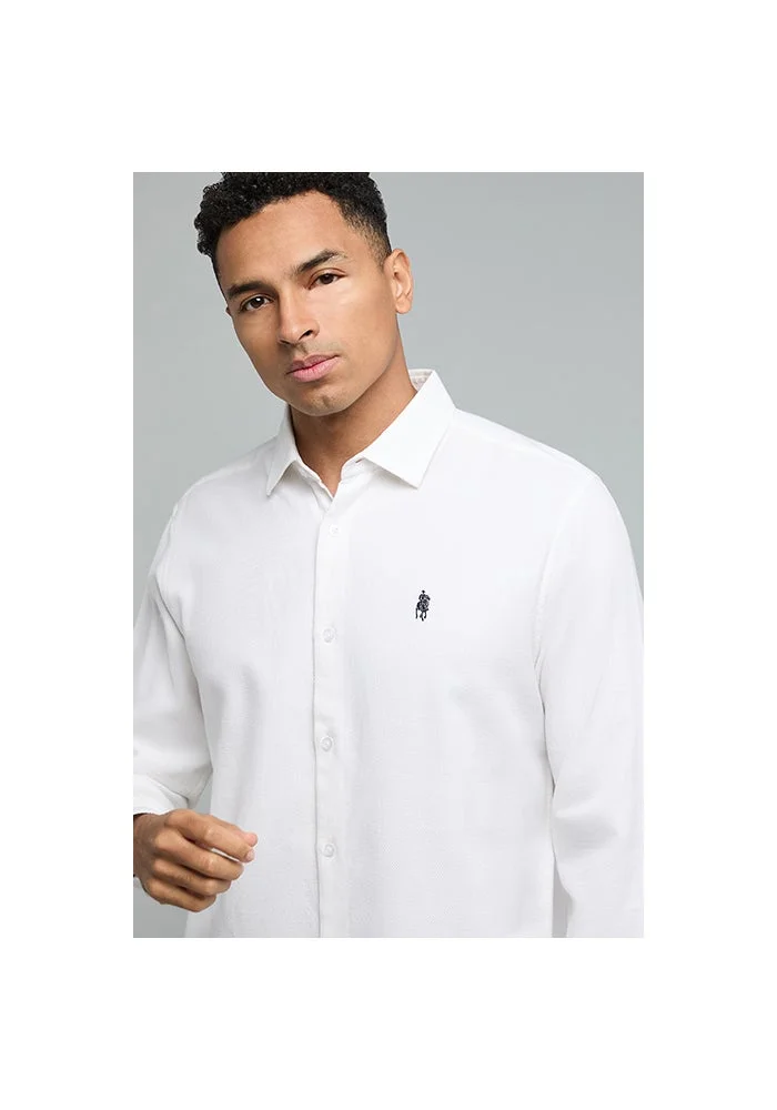 أر أند بي Solid Shirt with Classic Collar and Long Sleeves