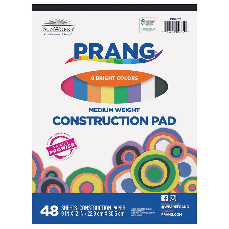 Prang (Formerly SunWorks) Medium Weight Construction Paper Pad, 8 Assorted Colors, 9" x 12", 48 Sheets - Image 1