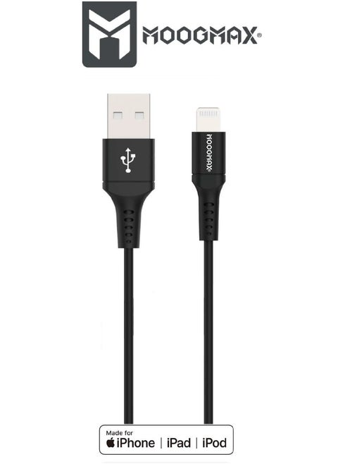 Iphone lightning to USB-A charging and sync Cable, certified by Apple (MFI), 1 meter long and extremely durable, supports fast charging, suitable for iPhone phones up to iPhone 14 Pro Max. In black