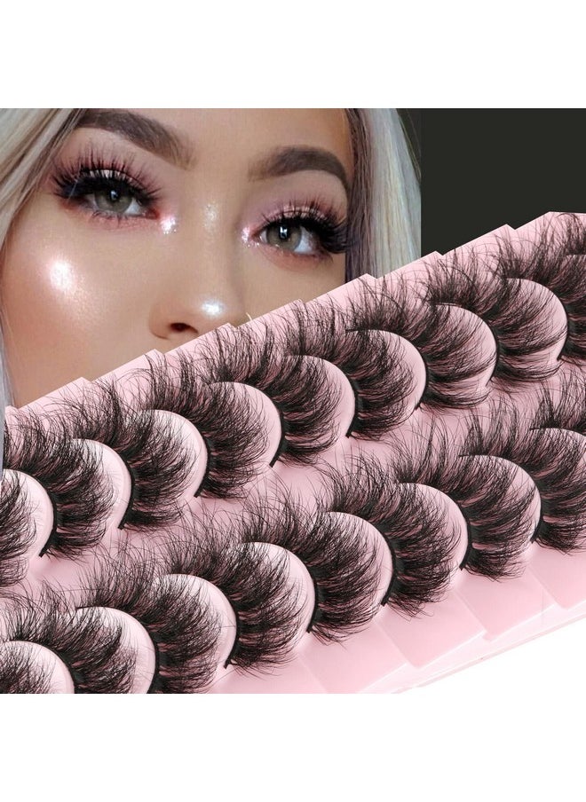 FANXITON Mink Lashes False Eyelashes Dramatic Fluffy Mink Lashes Wispy 19Mm Curly Fanxiton Natural Look 3D Fake Eyelashes 10 Pairs Pack  - Image 2