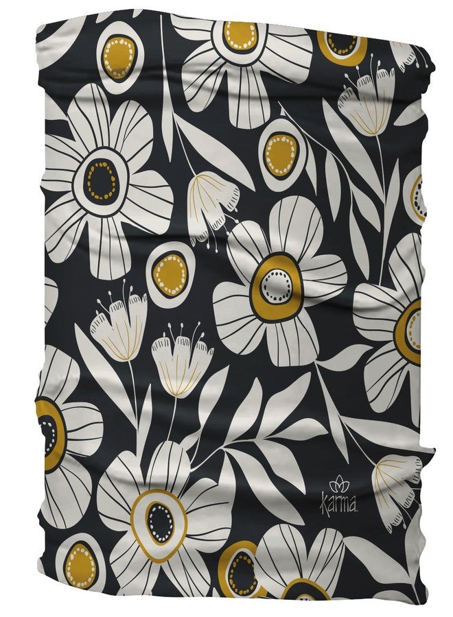 كارما طوق رأس كارما للنساء - عريض - طوق رأس من القماش ووشاح شعر مطاطي - زهور بالأبيض والأسود - Image 1