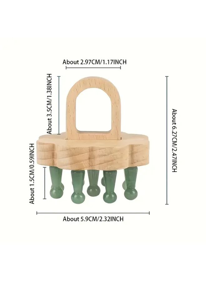 White Crystal Jade Massage Head With Wooden Handle Scalp Massager Gua Sha Body Acupoint Tool - Image 3