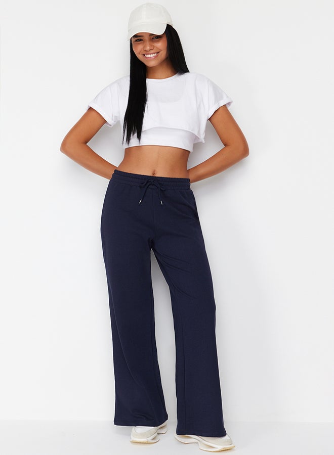 trendyol Dark Navy Cotton Wide Leg Thin Knitted Sports Sweatpants TWOAW22EA0053 - Image 1