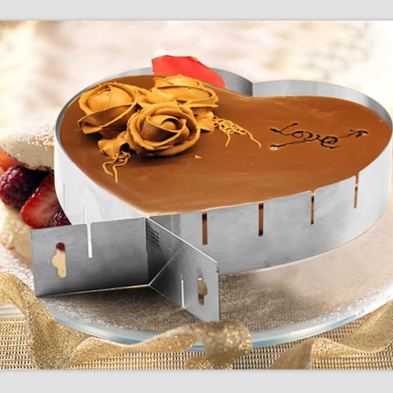 GALPADA Adjustable Heart-shaped Cake Ring and Mousse Mold, Non-stick Metal Baking Accessory for Home Baking, Extendable Cake Circle with Removable Base for Dessert and Tart Molding - Image 4