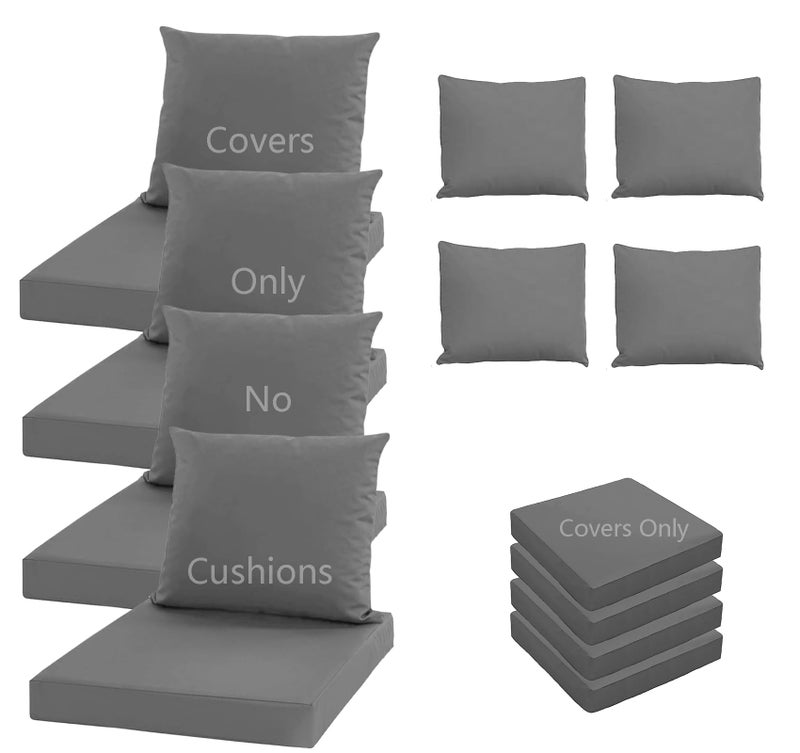 Oslimea Patio Cushion Covers Replacement Set of 4, Water UV Resistant Outdoor Cushion Slipcovers with Zipper Chair Seat Cushion Covers for Outdoor Furniture (24 x 20 Inch, 24 x 24 x 4 Inch, Grey) - Image 1