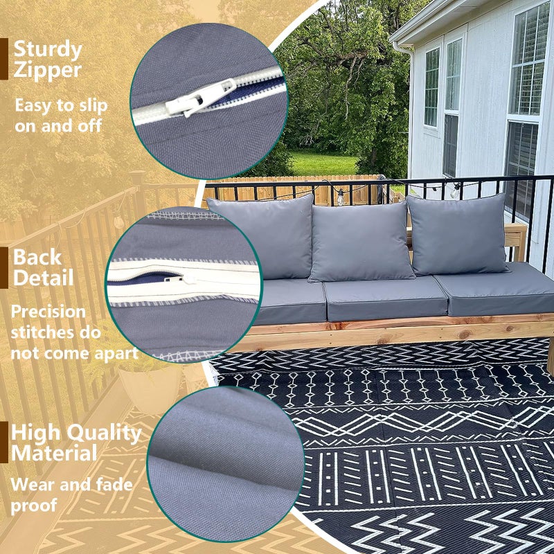 Oslimea Patio Cushion Covers Replacement Set of 4, Water UV Resistant Outdoor Cushion Slipcovers with Zipper Chair Seat Cushion Covers for Outdoor Furniture (24 x 20 Inch, 24 x 24 x 4 Inch, Grey) - Image 4