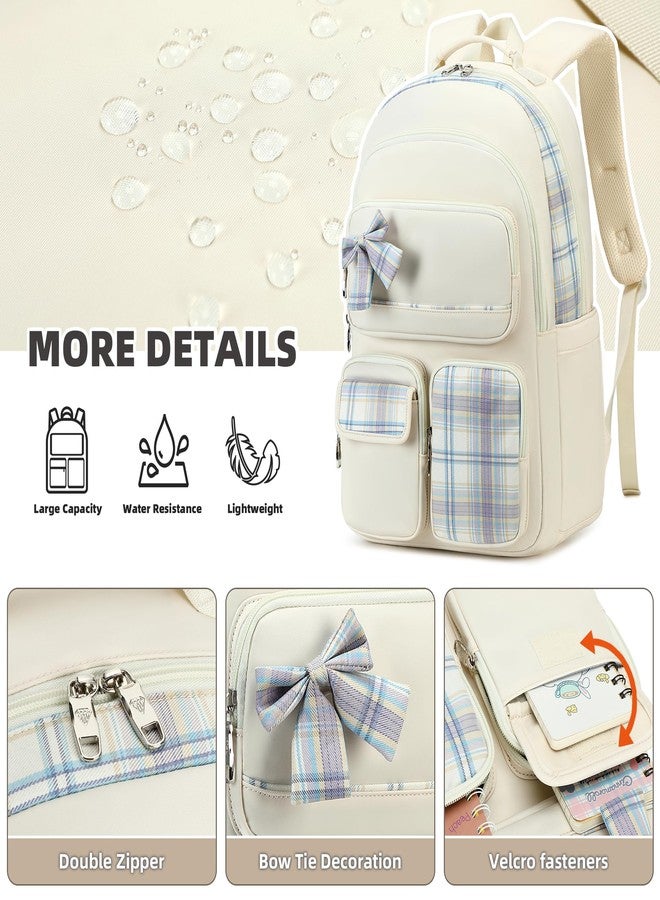 KIDNUO Girls Backpack,3pcs Backpacks with Lunch Box Pencil Case Set 15.6 Inch Laptop Bag Kids Kindergarten School Bookbag, Off-white, Large, Modern - Image 5