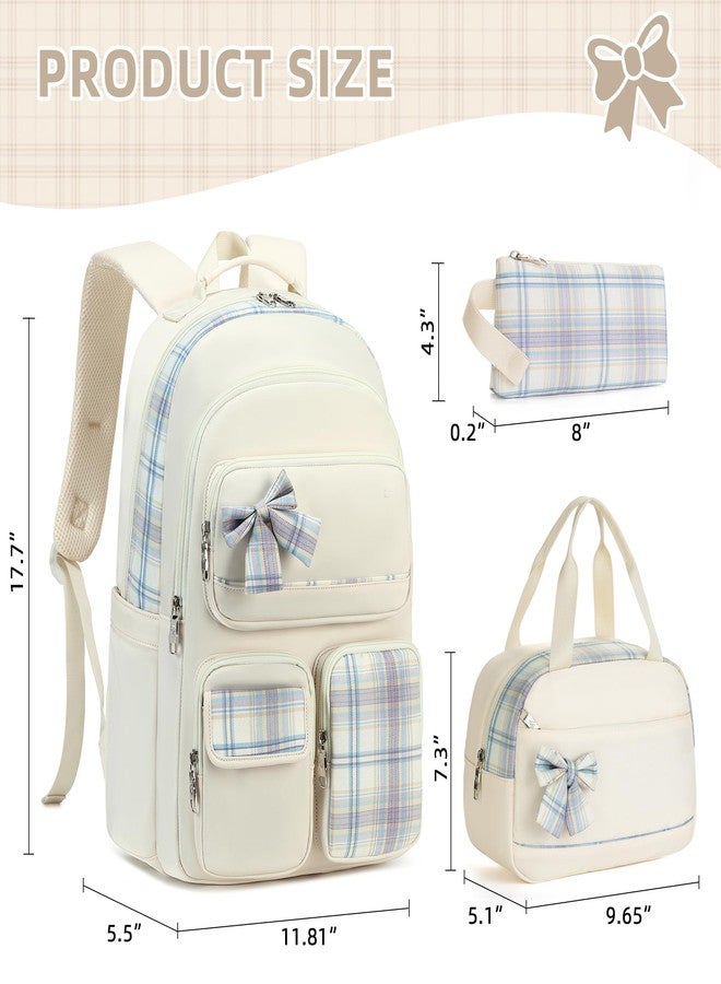 KIDNUO Girls Backpack,3pcs Backpacks with Lunch Box Pencil Case Set 15.6 Inch Laptop Bag Kids Kindergarten School Bookbag, Off-white, Large, Modern - Image 3