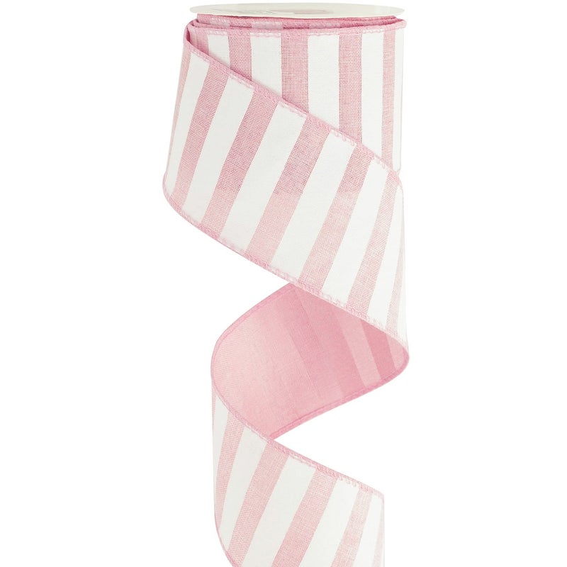 MEEDEE Pink Striped Burlap Ribbon - 2.5 Inch Wired Ribbon for Baby Girl Wreaths & Cakes, 10 Yards - Image 1