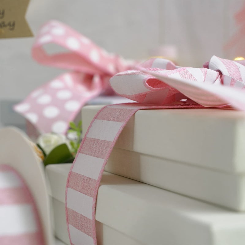 MEEDEE Pink Striped Burlap Ribbon - 2.5 Inch Wired Ribbon for Baby Girl Wreaths & Cakes, 10 Yards - Image 3
