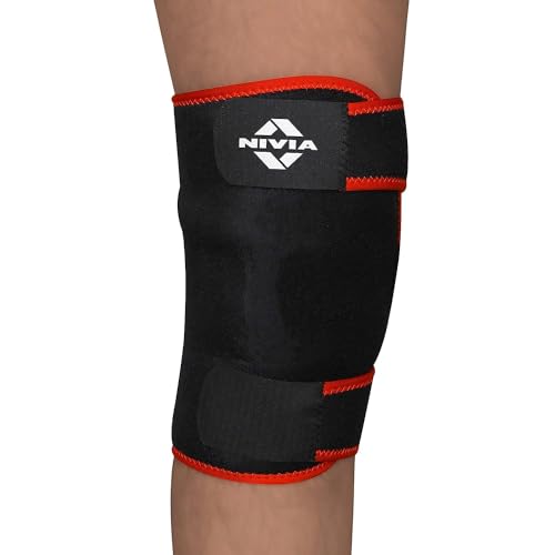 Nivia Adjustable Knee Support for Men & Women, Comfortable Compression Sleeve with Velcro Strap, Ideal for Sports, Gym, Running, Fitness & Joint Protection, Black/Red (Single Piece) - Image 1