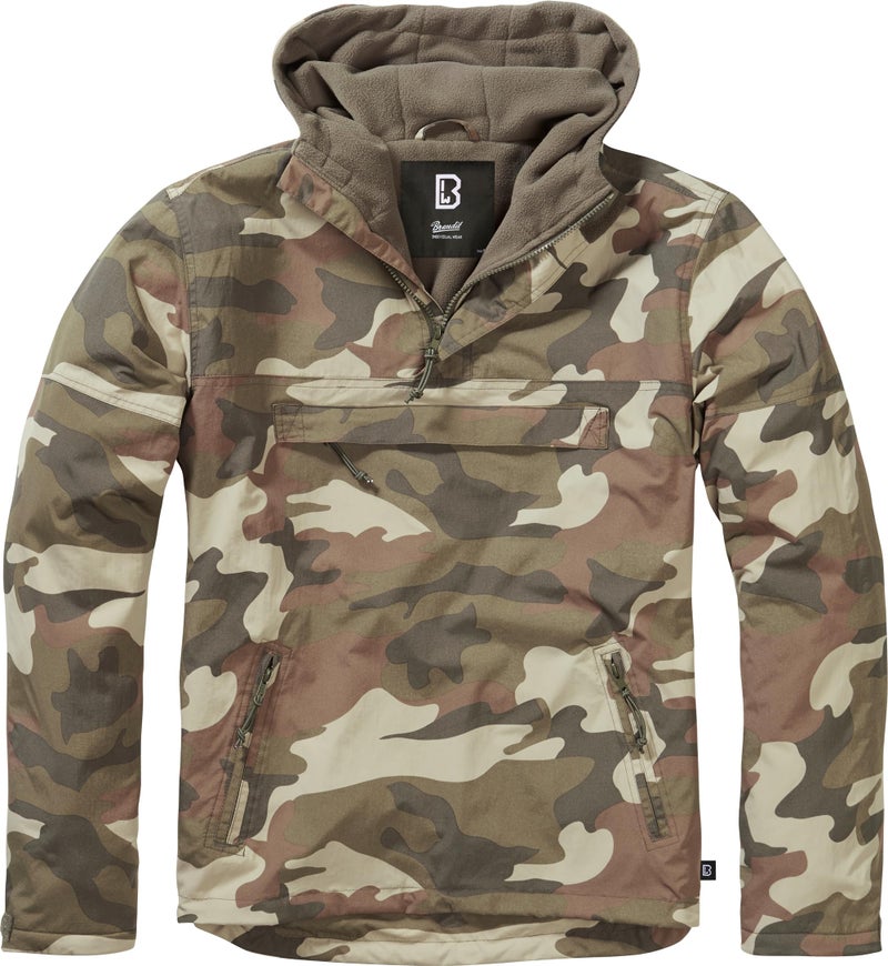 Brandit Individual Wear Men's Fleece-Lined Quarter Zip Windbreaker Pullover - Lightweight Weatherproof Casual Outdoor Jacket, Light Woodland, 3X-Large - Image 1